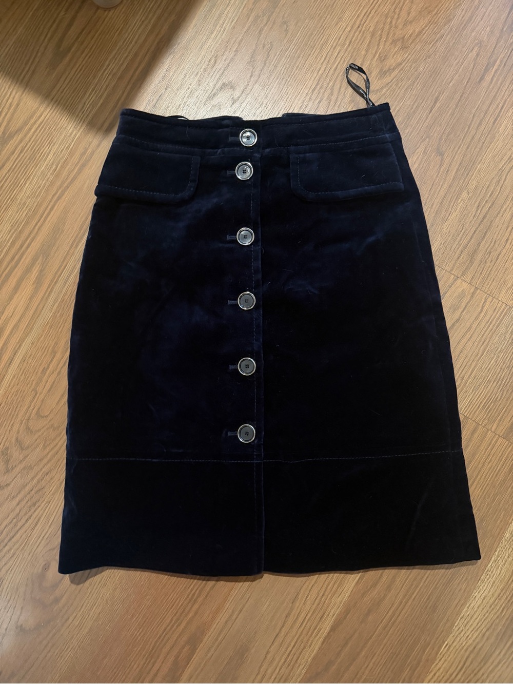 Karen Millen Button-Front Navy Velvet Skirt